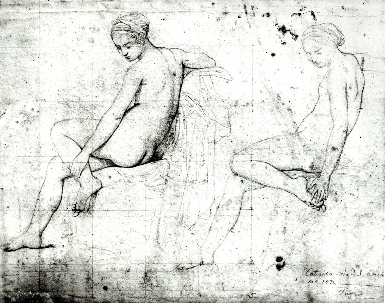 Studie for det tyrkiske badet (grafitt på papir) av Jean Auguste Dominique Ingres