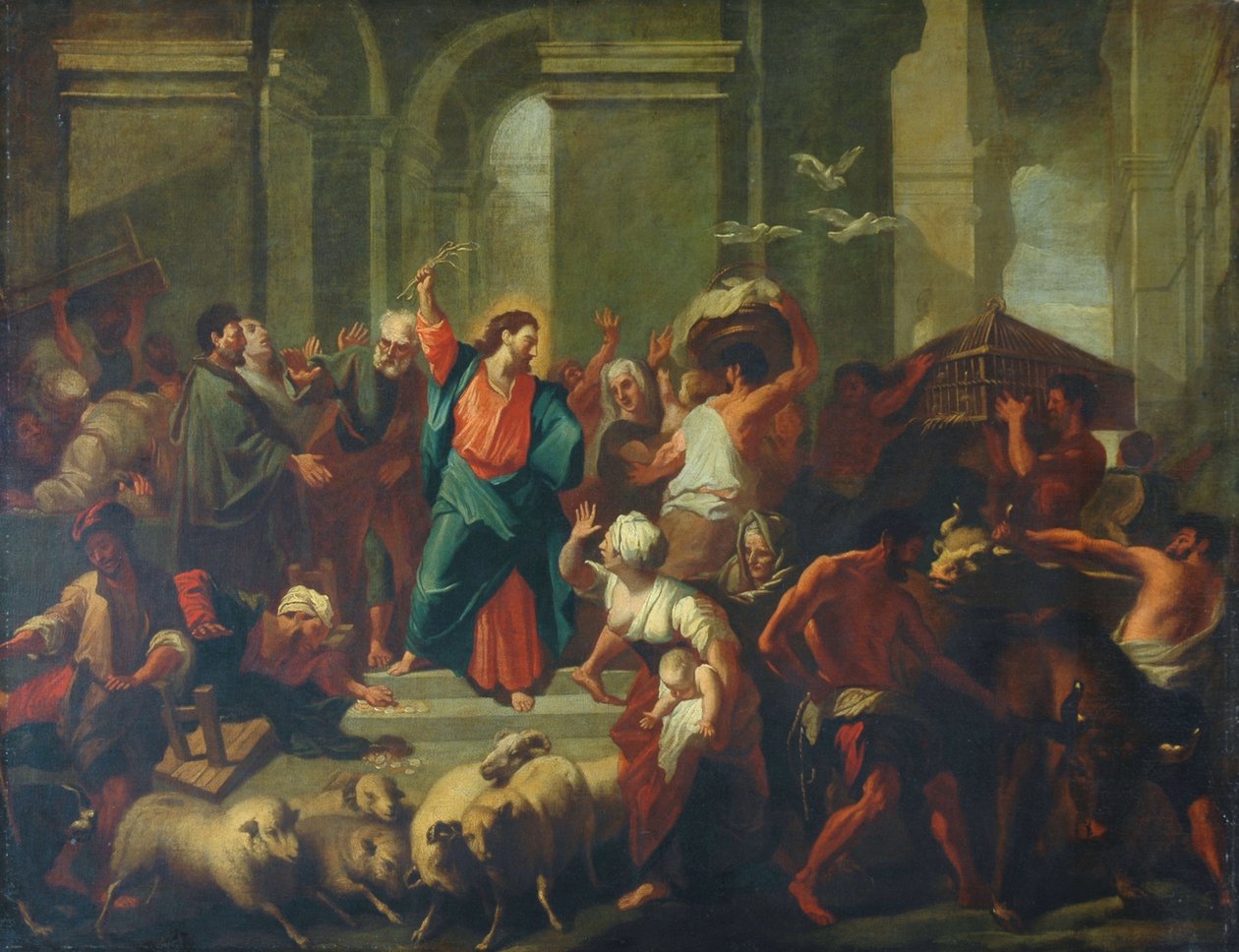 Christ Expelling The Sellers From The Temple (olje på lerret, foret på nytt av Jean Baptiste  attr. to Jouvenet