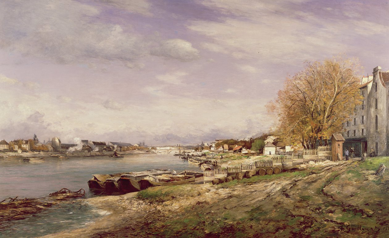 Utsikt over havnen i Bercy, Paris, 1880 av Jean Baptiste Antoine Guillemet