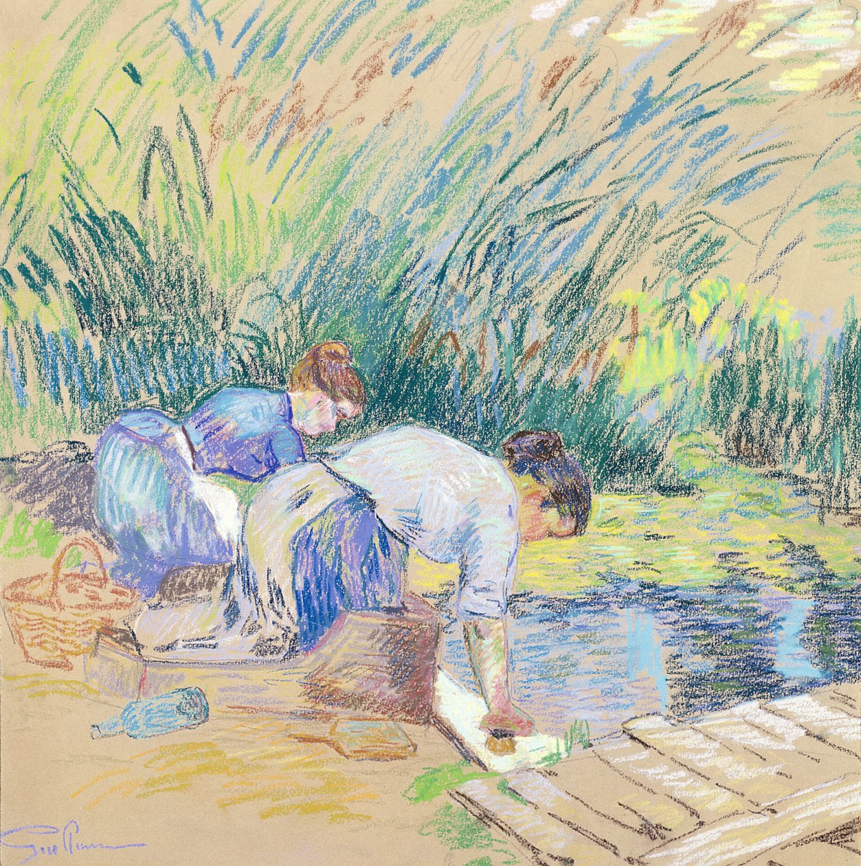 To vaskekvinner (pastell på papir) av Jean Baptiste Armand Guillaumin