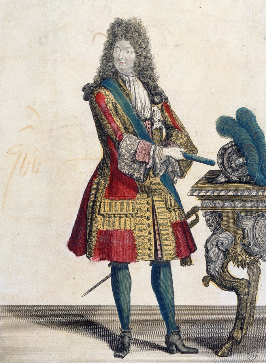 Louis XIV (1638-1715) (fargegravering) av Jean Baptiste Bonnart