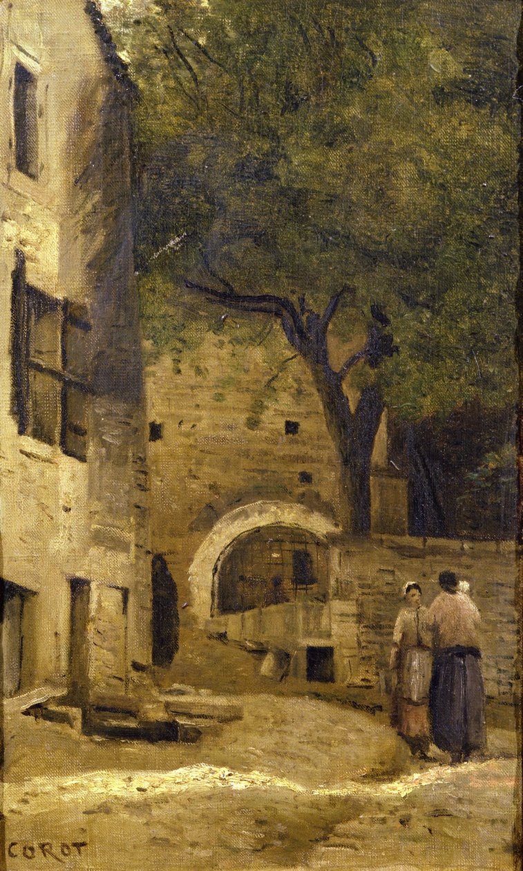 En landsbyscene av Jean Baptiste Camille Corot
