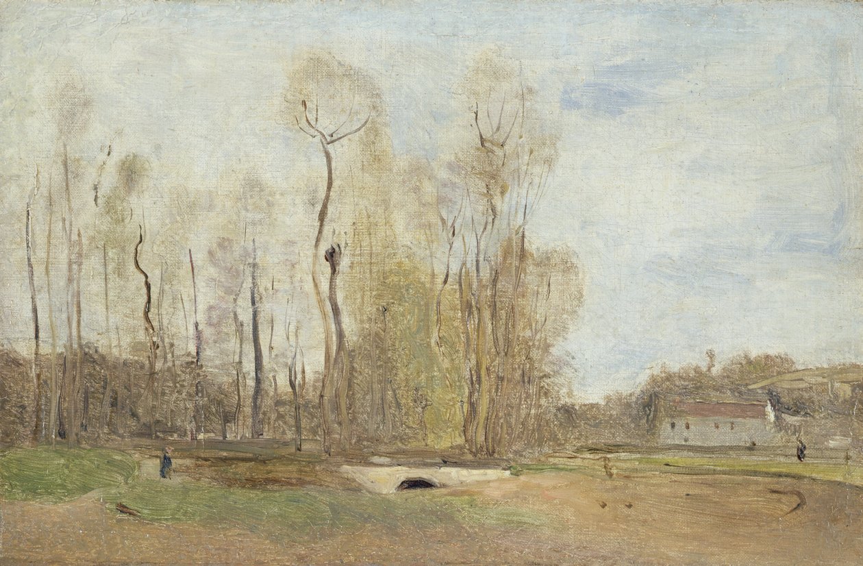 Auvers-sur-Oise: Daubignys dam, ca. 1855 (olje på papir på lerret) av Jean Baptiste Camille Corot