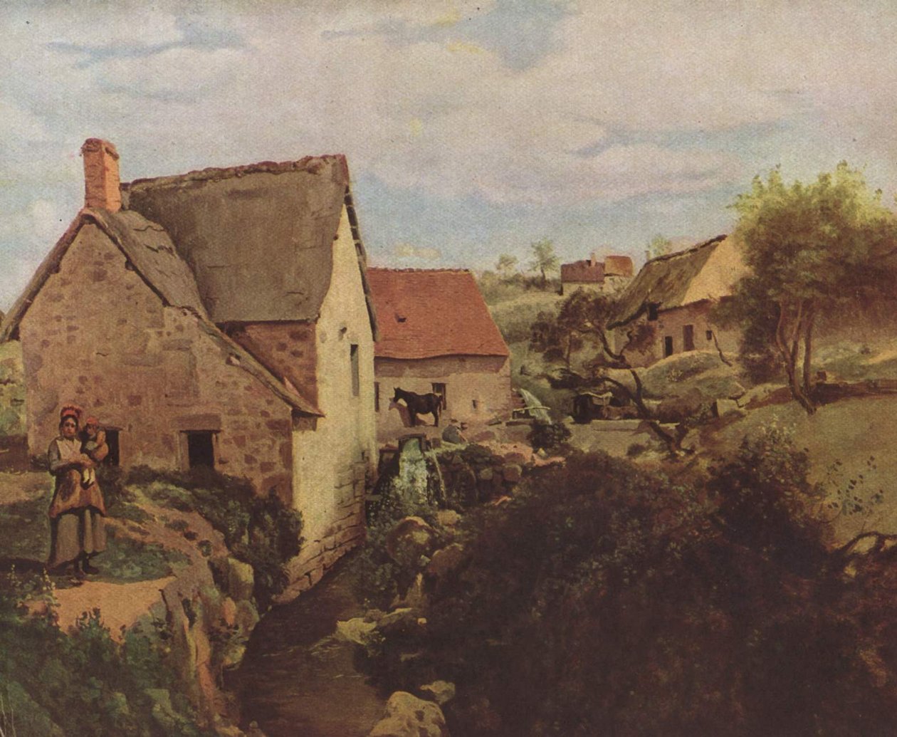 Hytter og en kvern på bredden av en bekk av Jean Baptiste Camille Corot