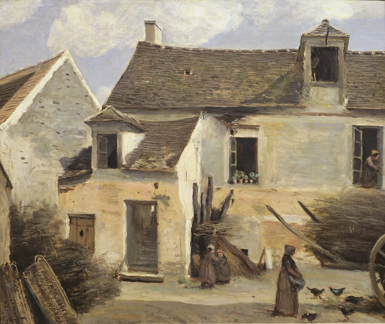 Gårdsplassen til et bakeri nær Paris, eller Gårdsplassen til et hus nær Paris, ca. 1865-70 av Jean Baptiste Camille Corot