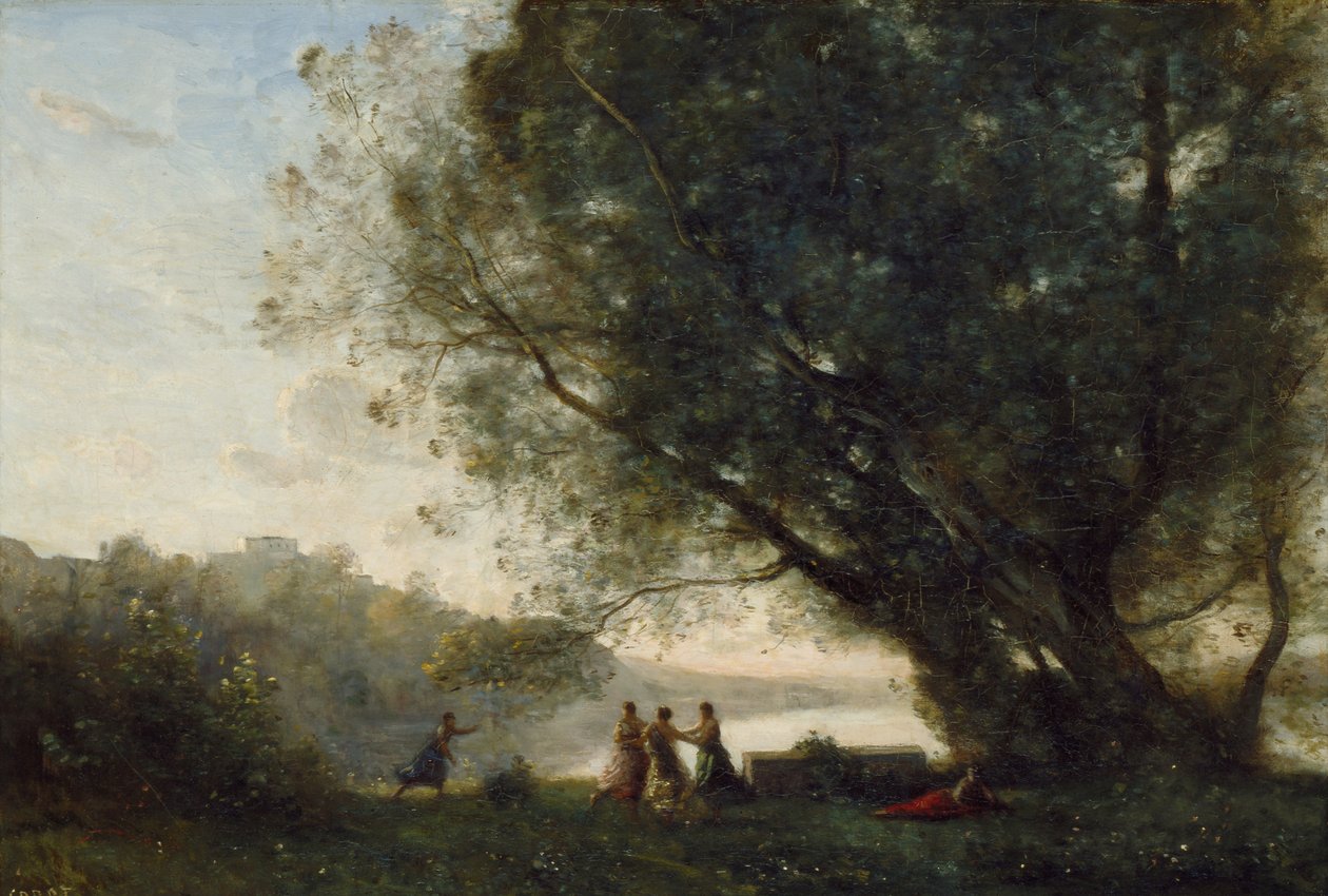 Dans under trærne ved kanten av innsjøen, 1865-70 av Jean Baptiste Camille Corot