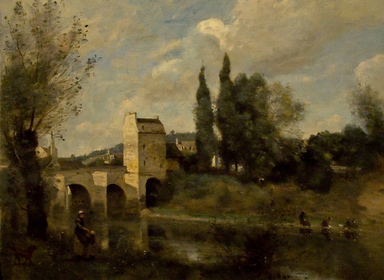 En bro ved Mantes av Jean Baptiste Camille Corot