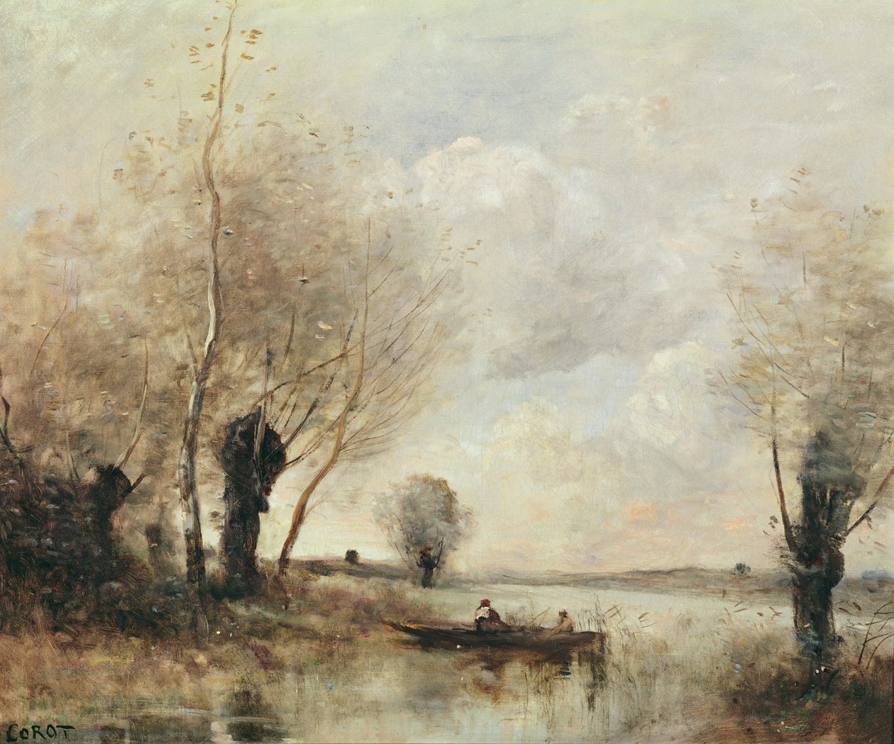 Fiskere fortøyde ved en bank av Jean Baptiste Camille Corot
