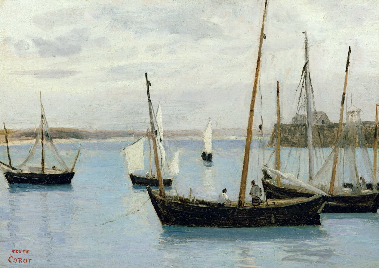 Granville, fiskebåter, ca. 1860 av Jean Baptiste Camille Corot