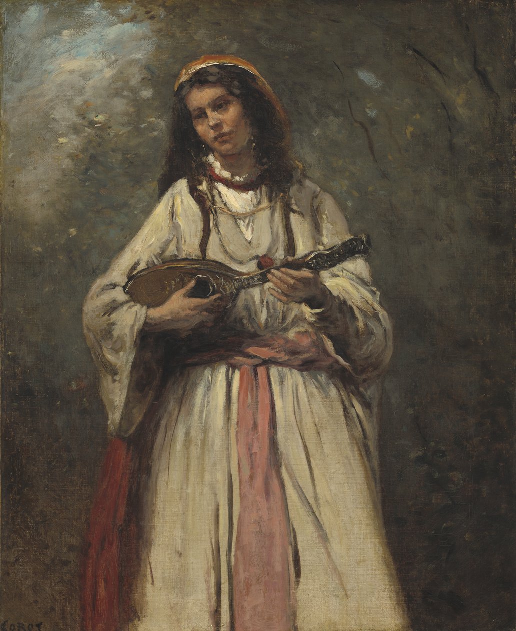 Sigøynerpike med mandolin, ca. 1870 av Jean Baptiste Camille Corot