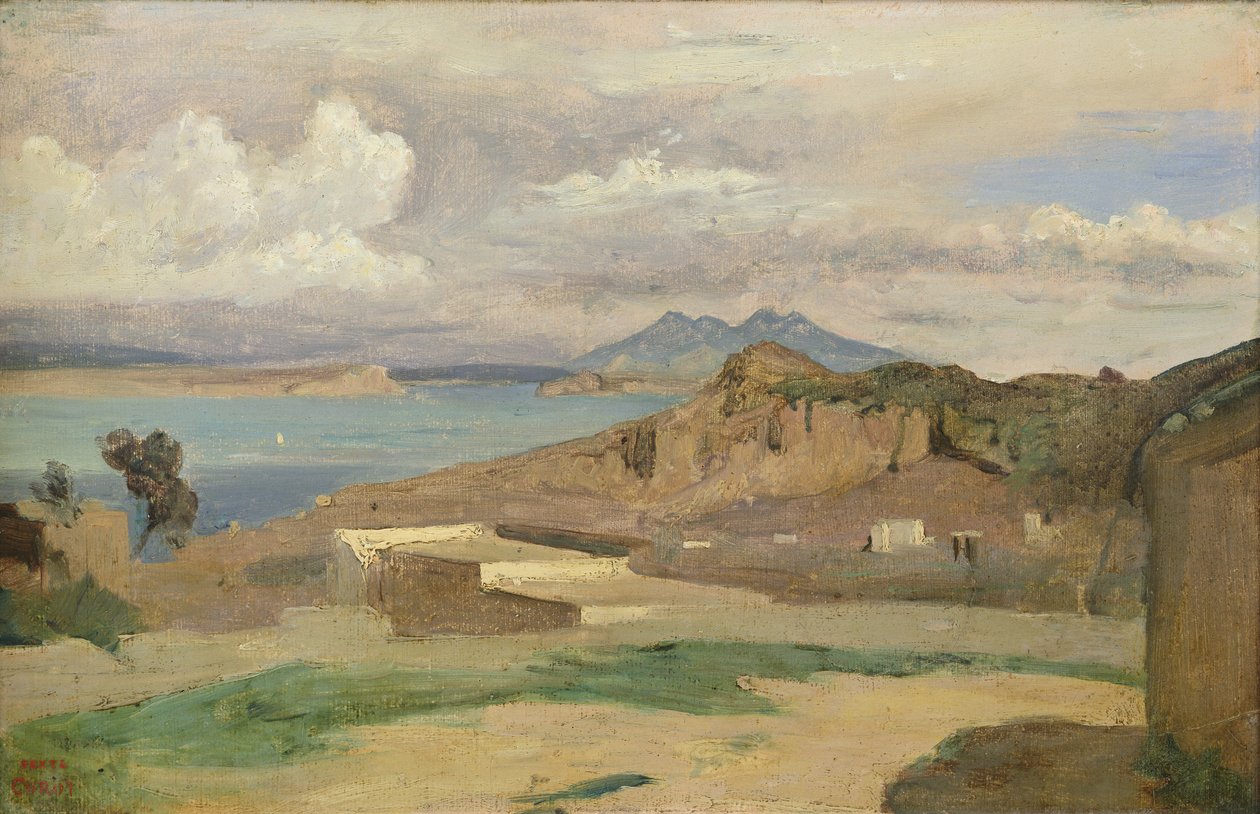 Ischia, Utsikt fra bakkene til Epomeo-fjellet, 1828 av Jean Baptiste Camille Corot