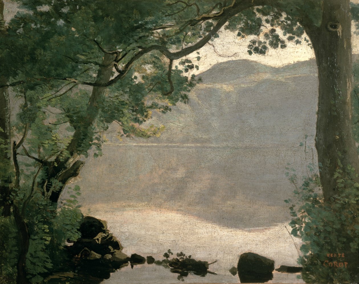 Nemi-sjøen, 1843 av Jean Baptiste Camille Corot