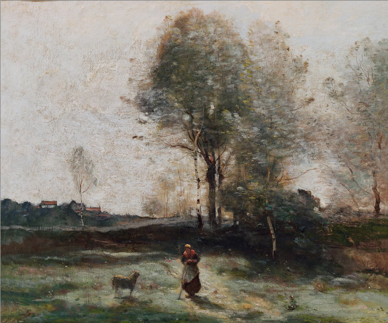 Landskap eller, Morgen i marken av Jean Baptiste Camille Corot