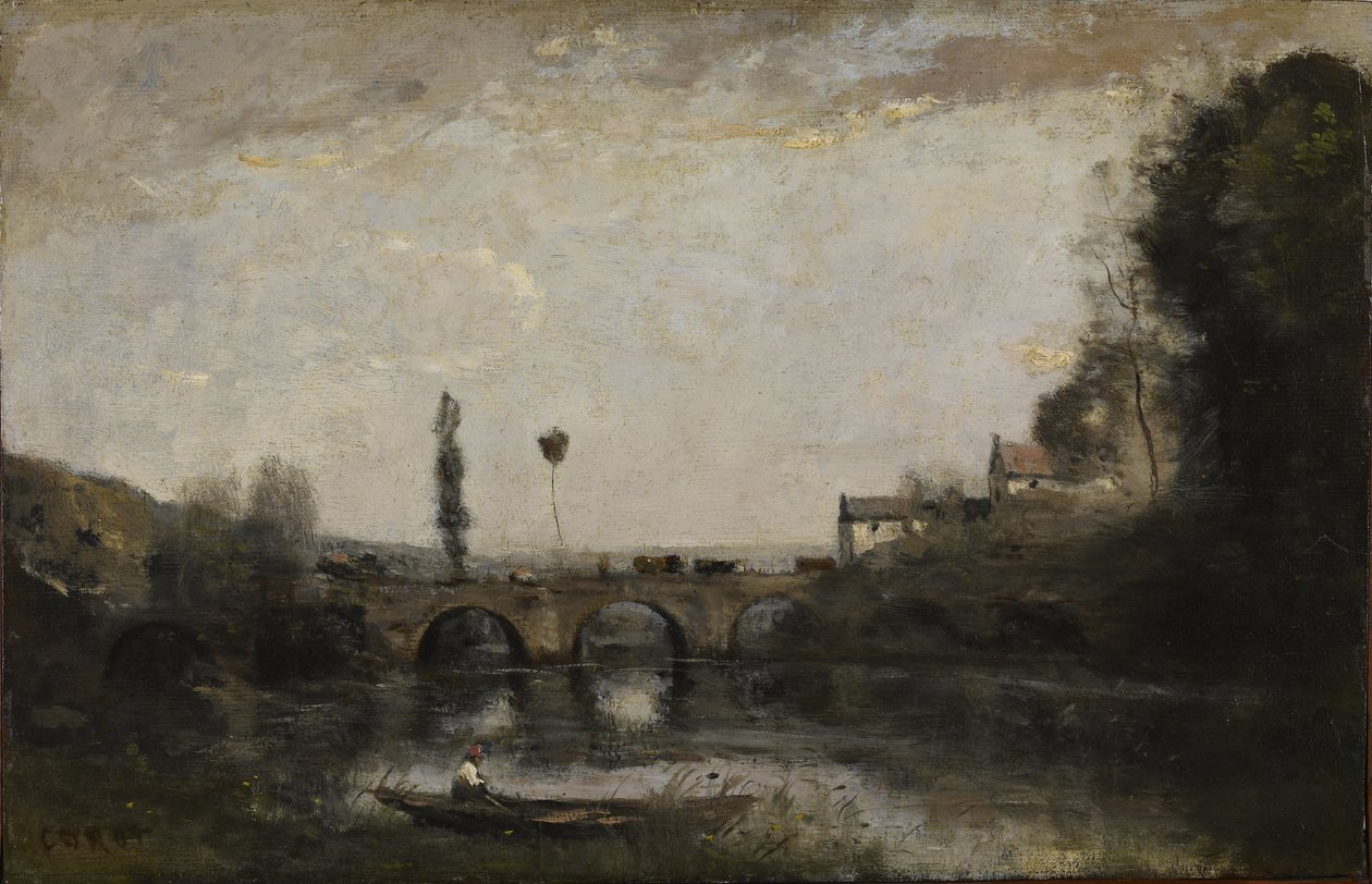 Landskap med bro av Jean Baptiste Camille Corot