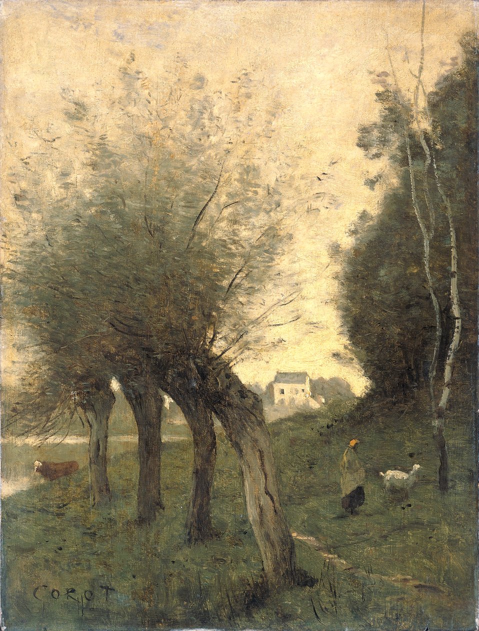 Landskap med pollard willows av Jean Baptiste Camille Corot