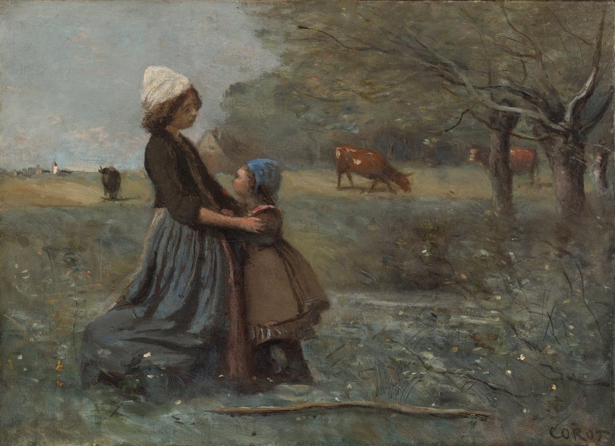 De to søstrene på engen av Jean Baptiste Camille Corot