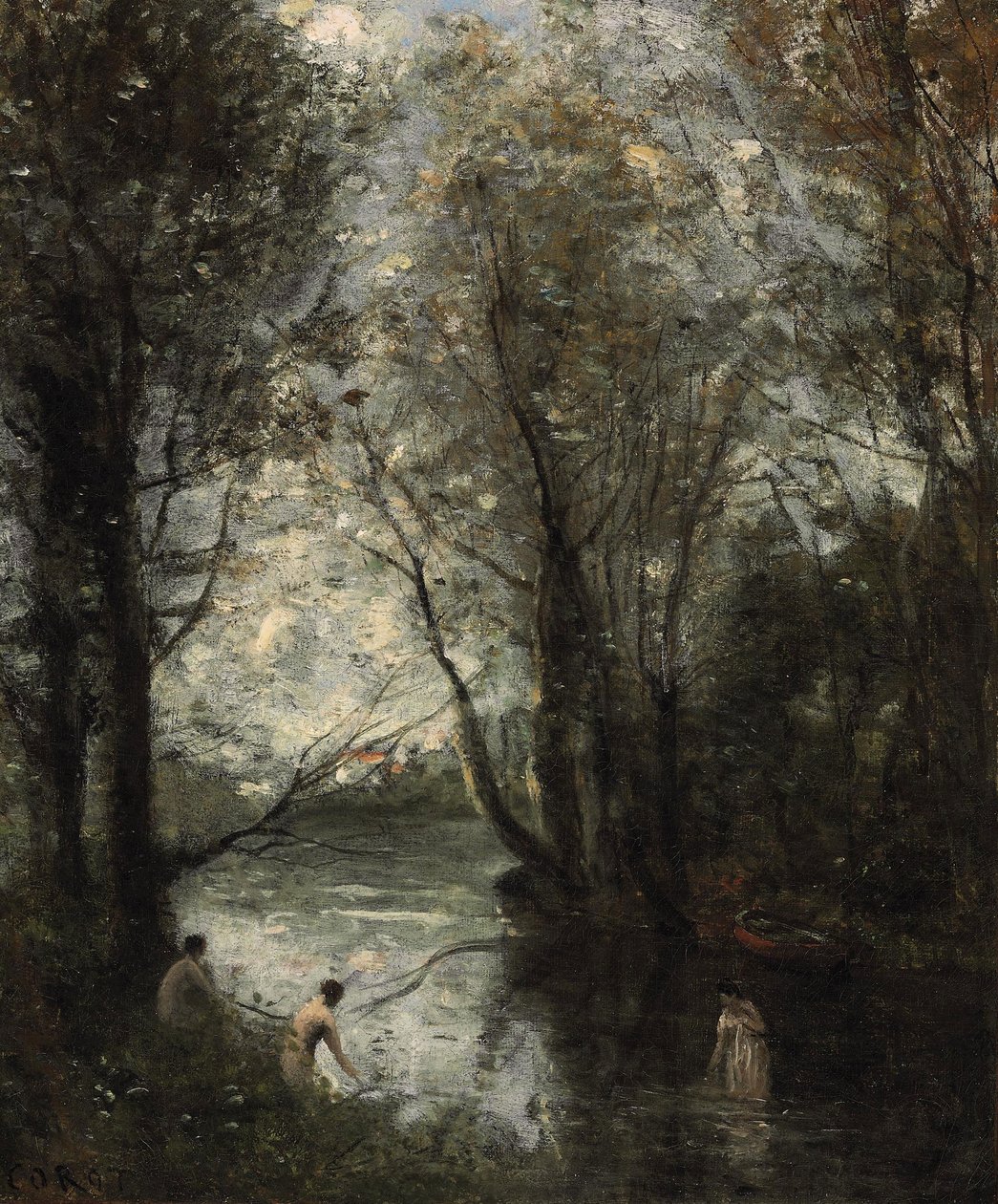De tre badende av Jean Baptiste Camille Corot