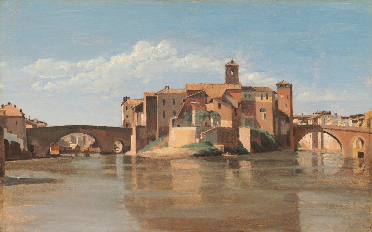 Øya og broen San Bartolomeo, Roma av Jean Baptiste Camille Corot