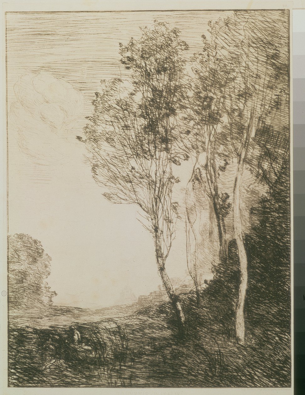 Memory of Italy, 1863 (tørrpunkt) av Jean Baptiste Camille Corot