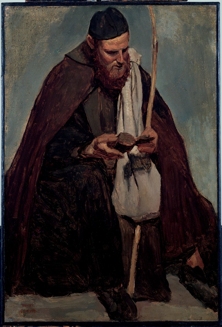 Italiensk munk sitter og leser av Jean Baptiste Camille Corot