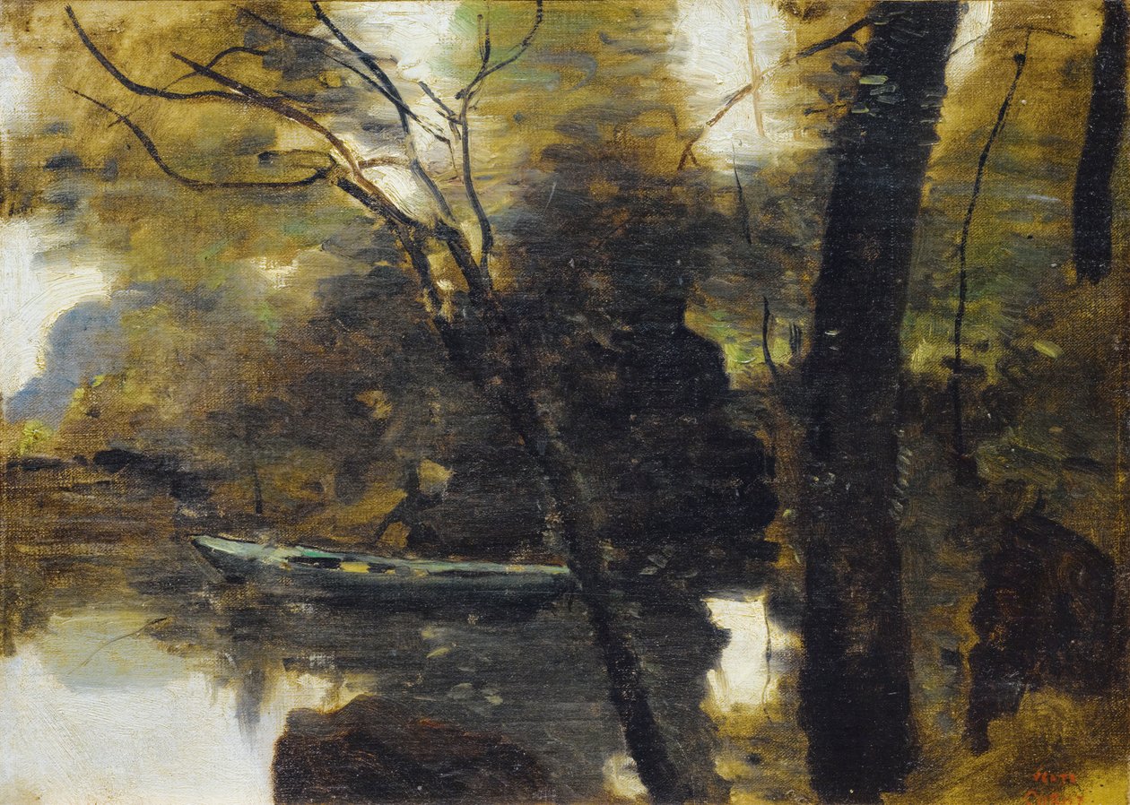 Noisy-le-grand, liten båt på elven av Jean Baptiste Camille Corot