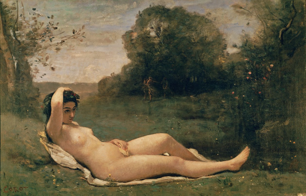 Nymfe liggende, c.1857-58 av Jean Baptiste Camille Corot