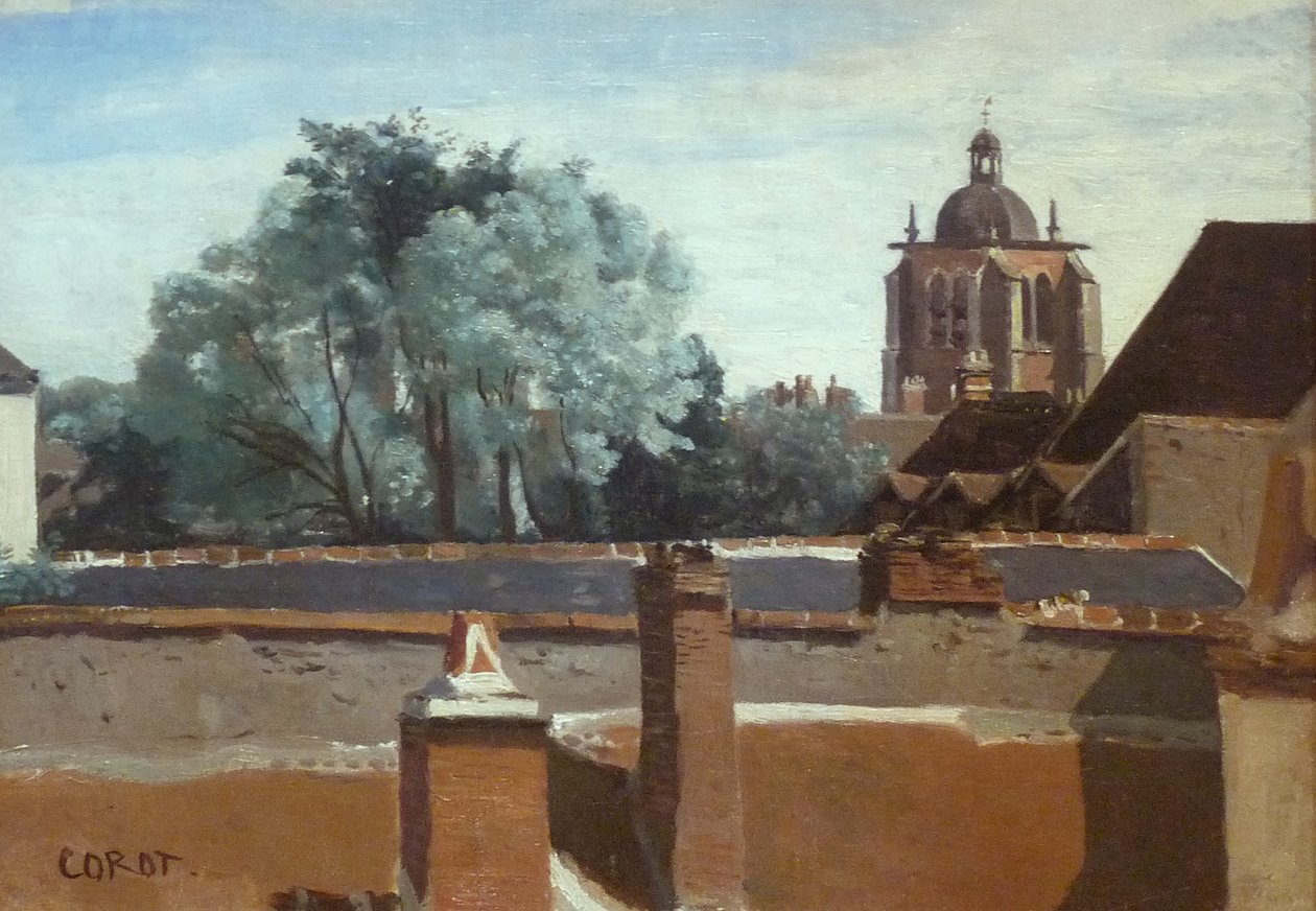 Orleans, utsikt over Sainte-Paterne-tårnet fra et vindu av Jean Baptiste Camille Corot