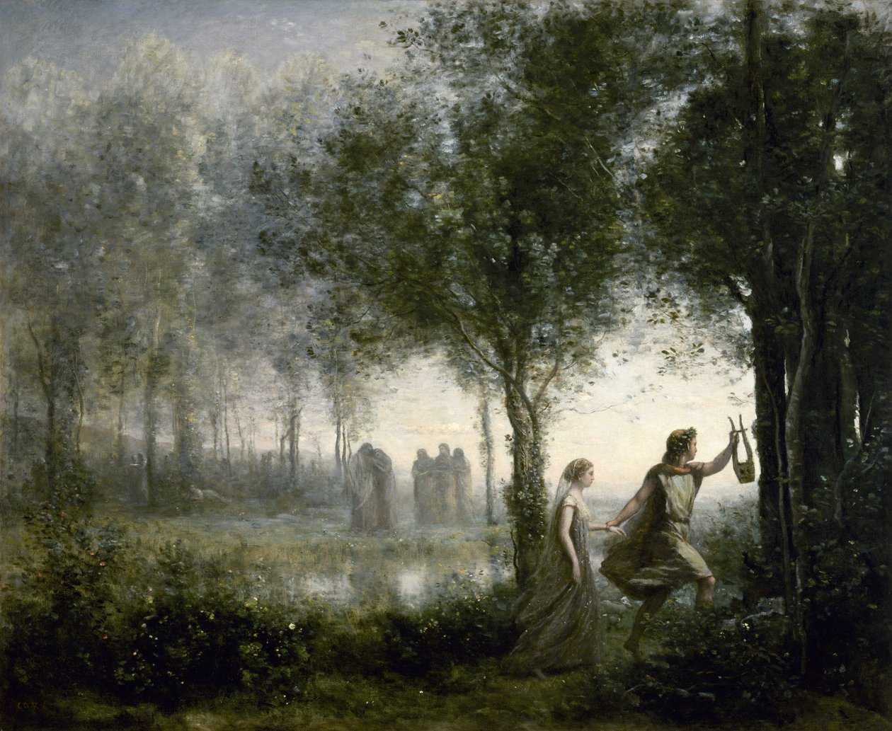 Orfeus leder Eurydice fra underverdenen av Jean Baptiste Camille Corot