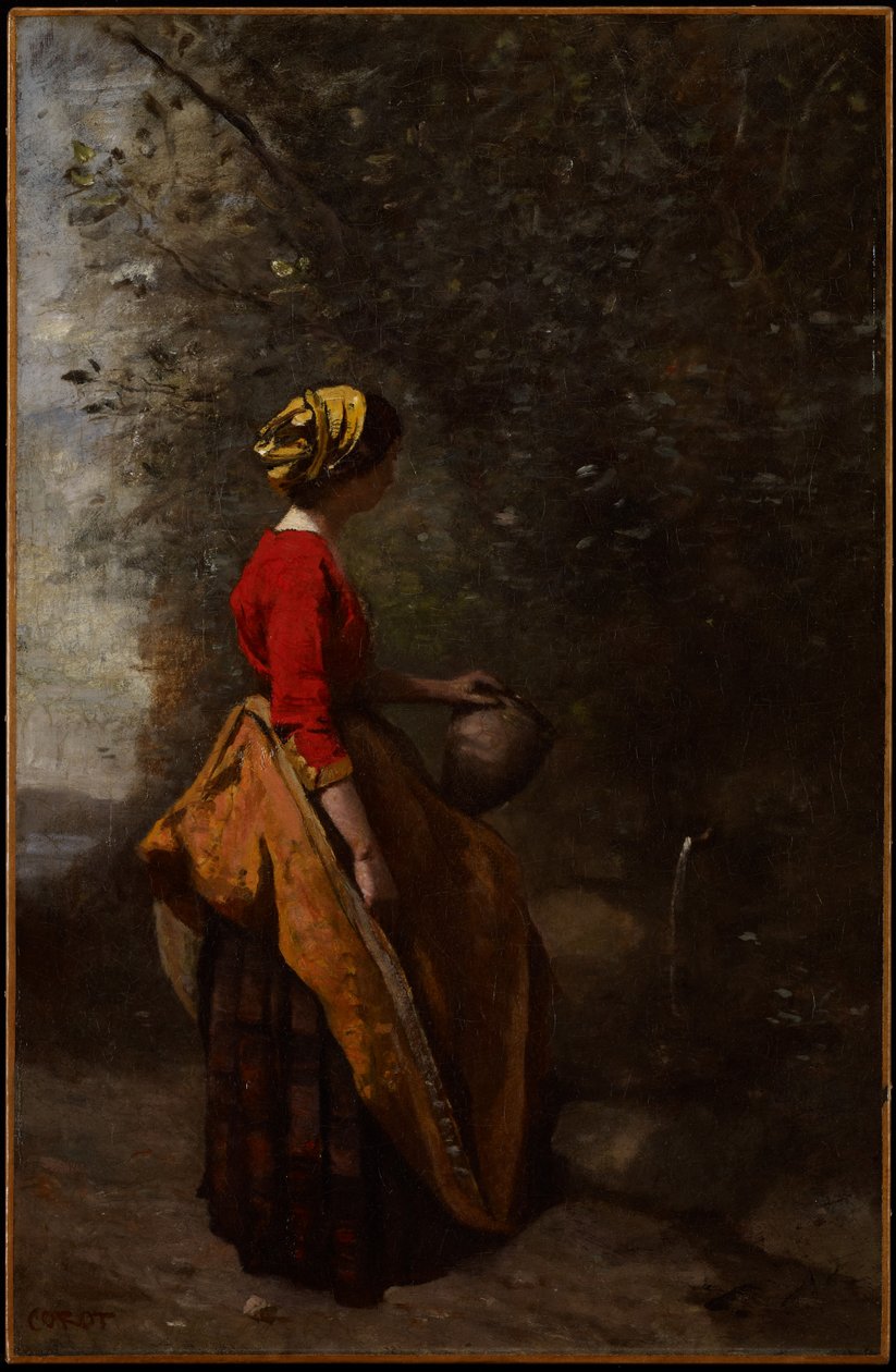 Bondepike ved våren, ca. 1860-65 av Jean Baptiste Camille Corot