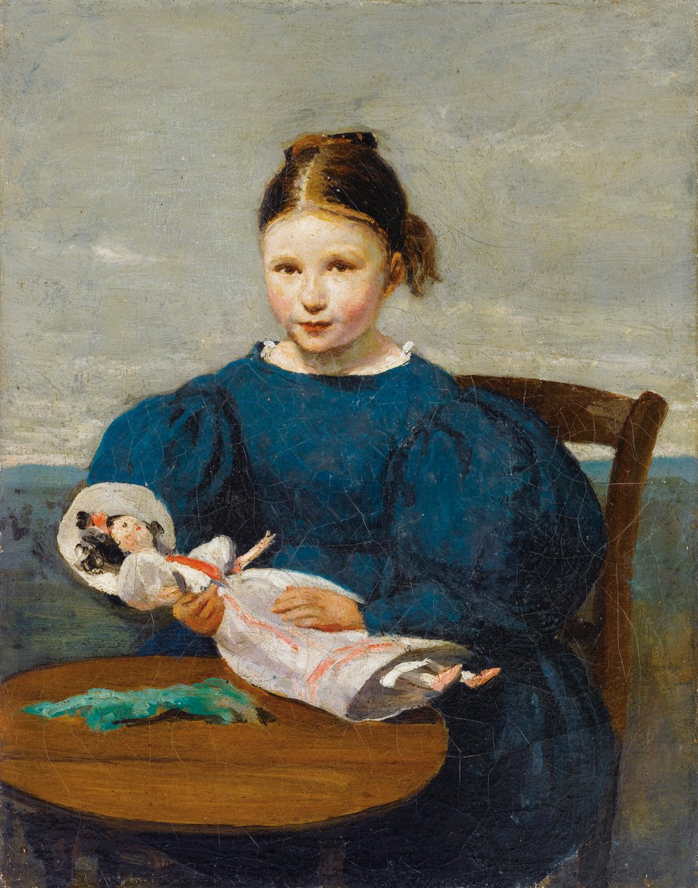 Liten jente med en dukke av Jean Baptiste Camille Corot