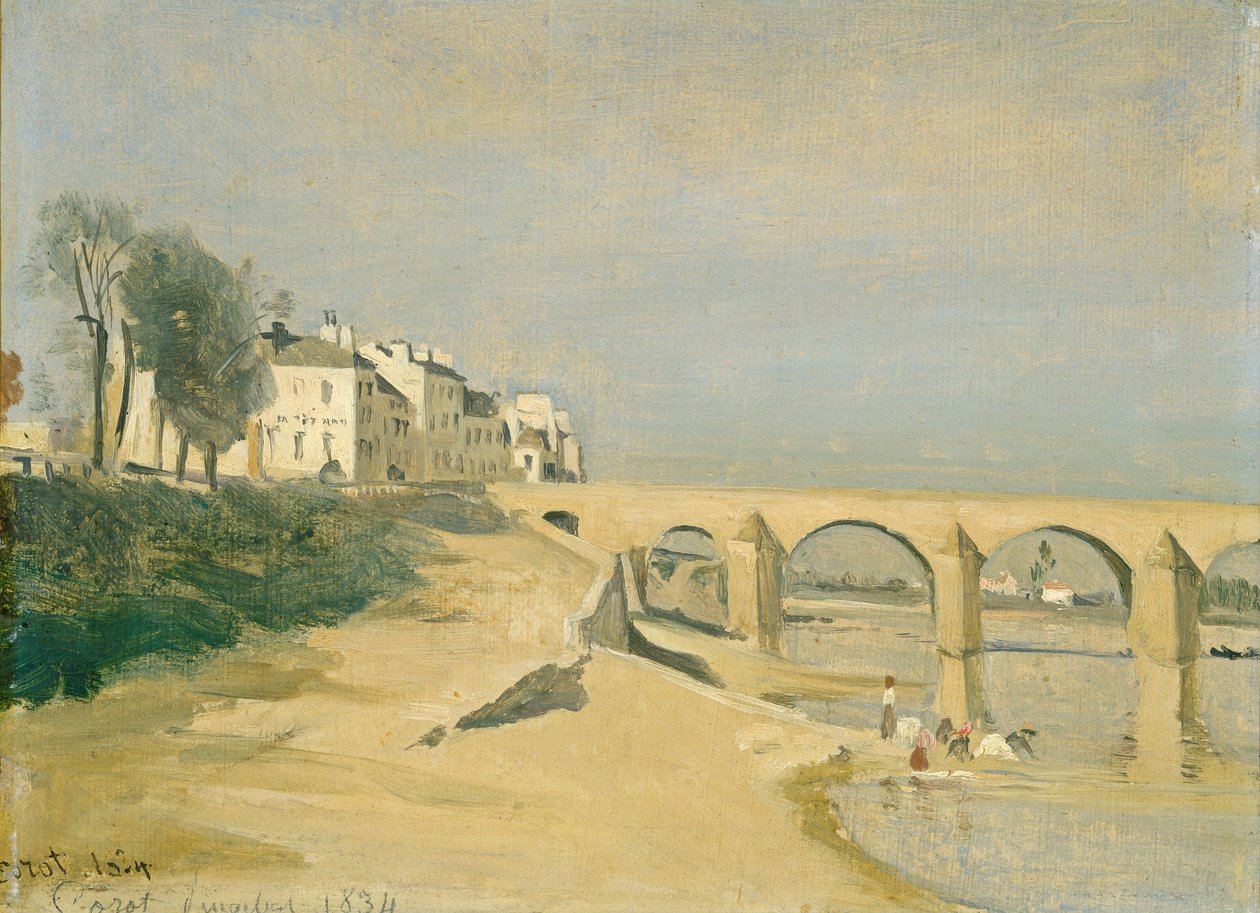 Bro over Saône ved Mâcon av Jean Baptiste Camille Corot