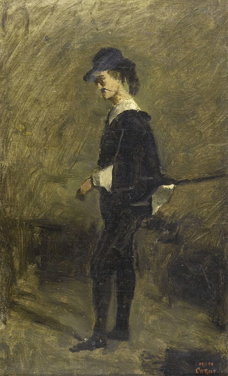 Portrett av M. Bigour dArras i Hamlet -drakt av Jean Baptiste Camille Corot