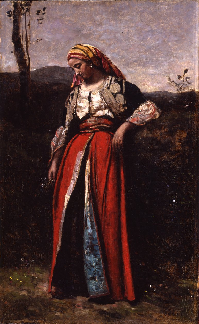 Portrett av Mlle Dobigny, 1865-70 (olje på tre) av Jean Baptiste Camille Corot