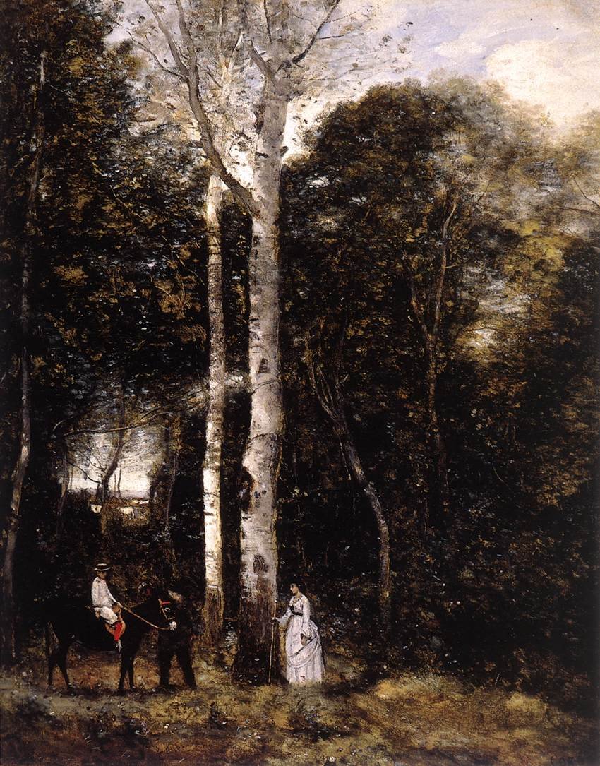 Promenade i Parc des Lions i Port-Marly av Jean Baptiste Camille Corot