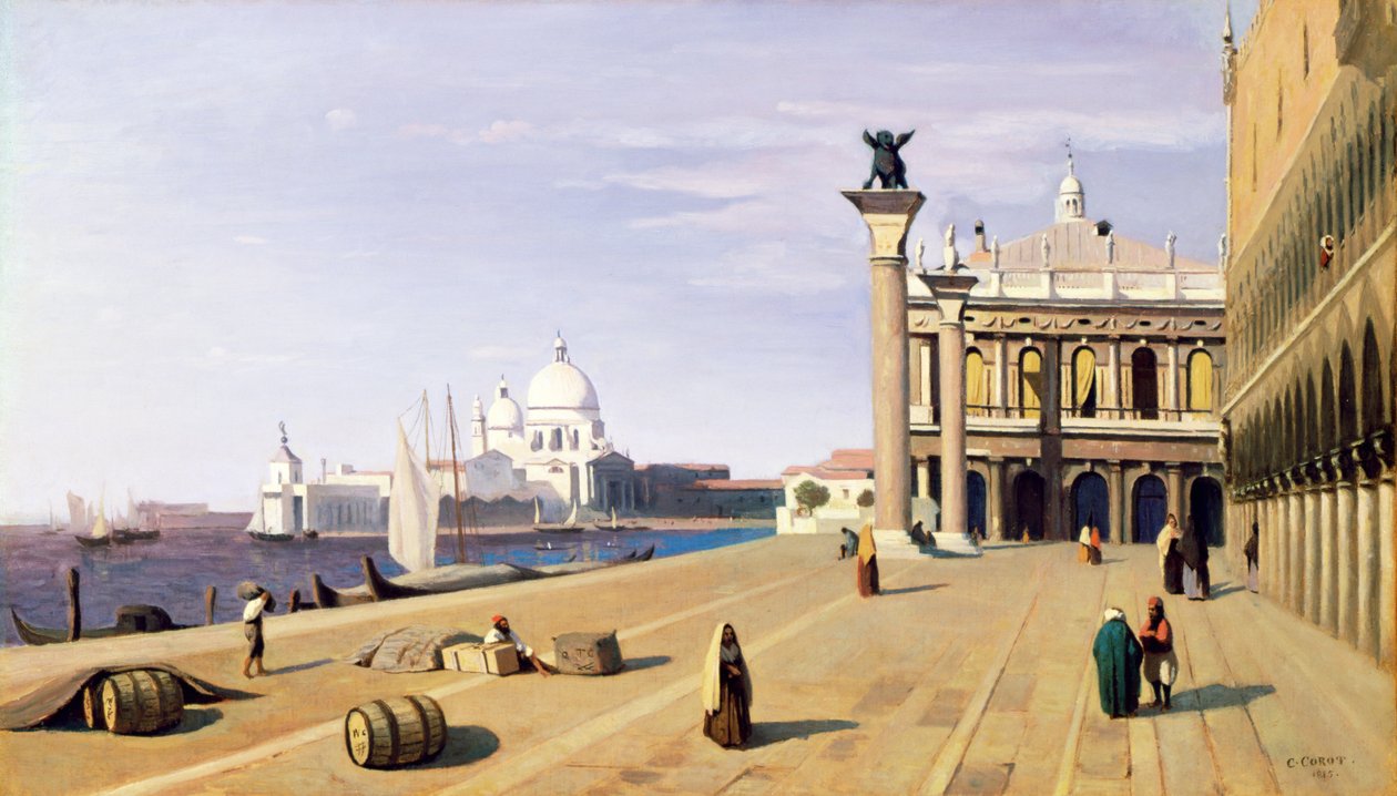 Riva degli Schiavone, Venezia, 1845 av Jean Baptiste Camille Corot