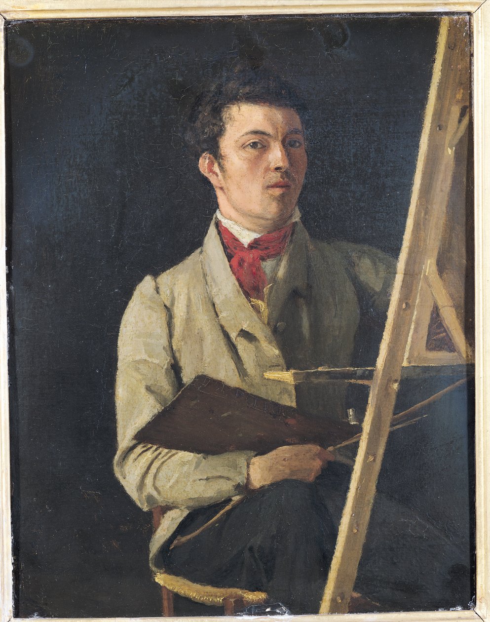 Selvportrett, sittende ved siden av et staffeli, 1825 av Jean Baptiste Camille Corot