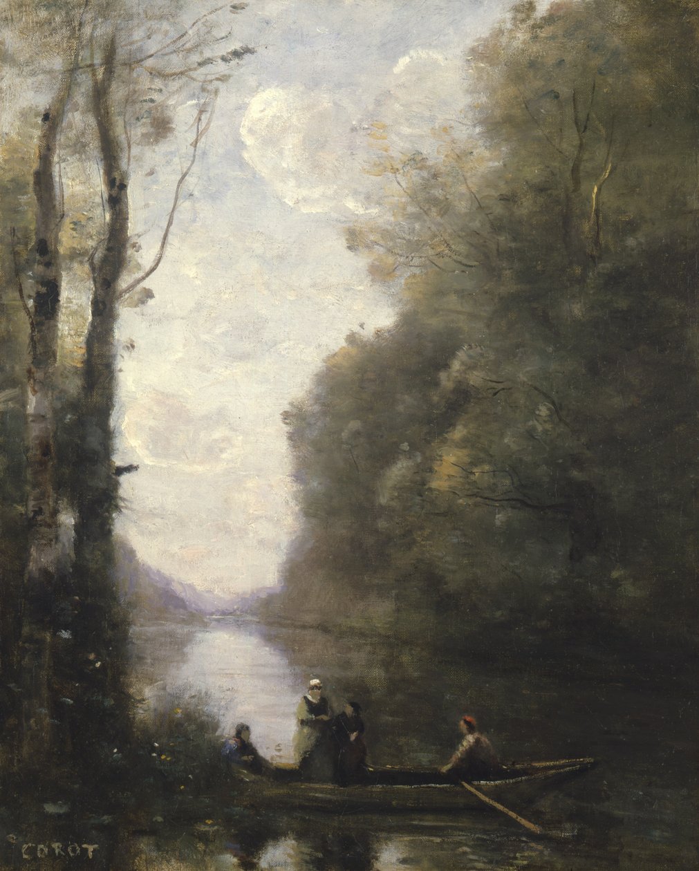 Fergemannen forlater banken med to kvinner, 1865 av Jean Baptiste Camille Corot