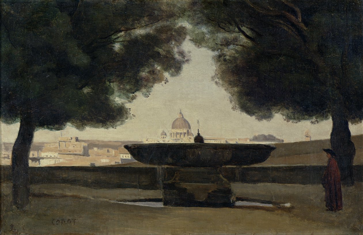 Fontenen til det franske akademiet i Roma, 1826-27 av Jean Baptiste Camille Corot