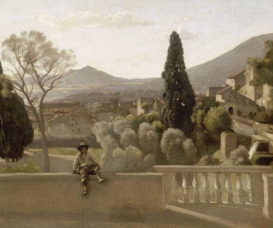 Gardens of the Villa dEste i Tivoli av Jean Baptiste Camille Corot