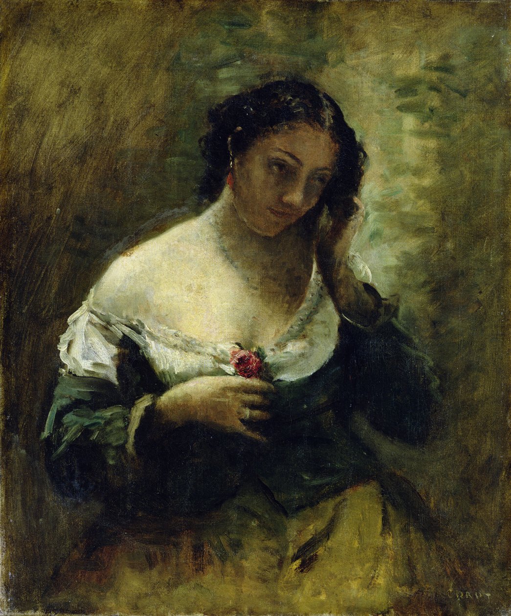 Piken med rosen, ca. 1865 av Jean Baptiste Camille Corot