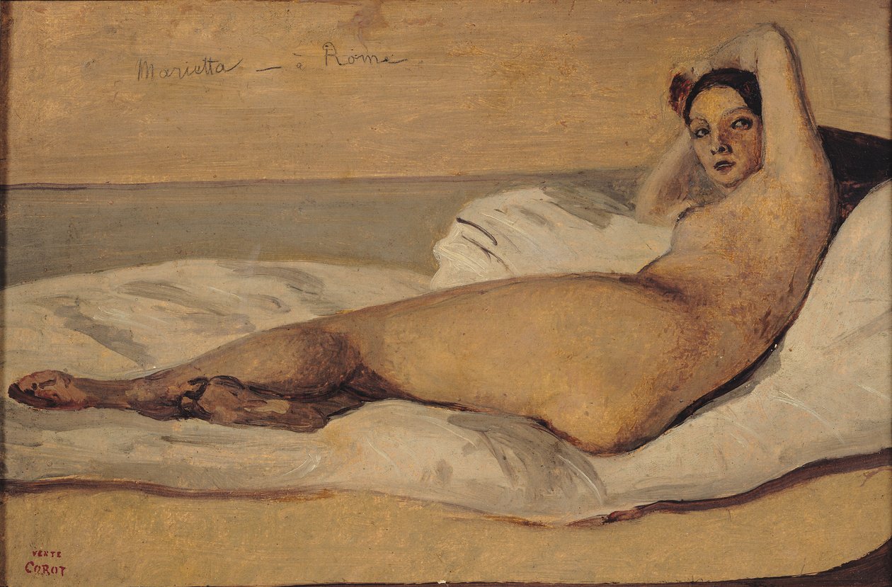 The Roman Odalisque (Marietta) 1843 (olje og blyant på papir) av Jean Baptiste Camille Corot
