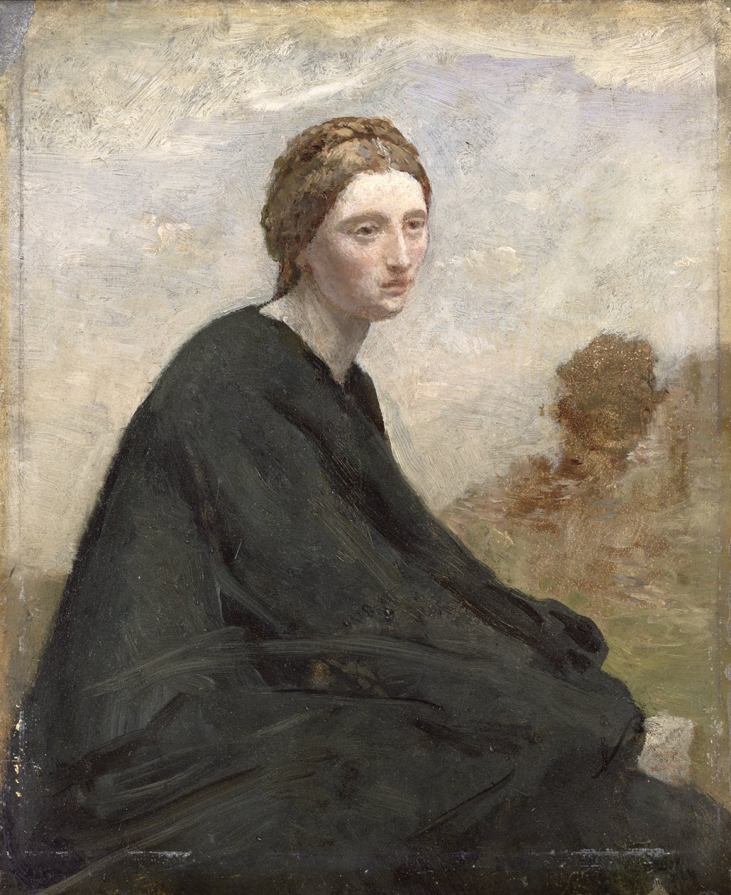 Den grublende jenta, ca. 1857 (olje på sink) av Jean Baptiste Camille Corot