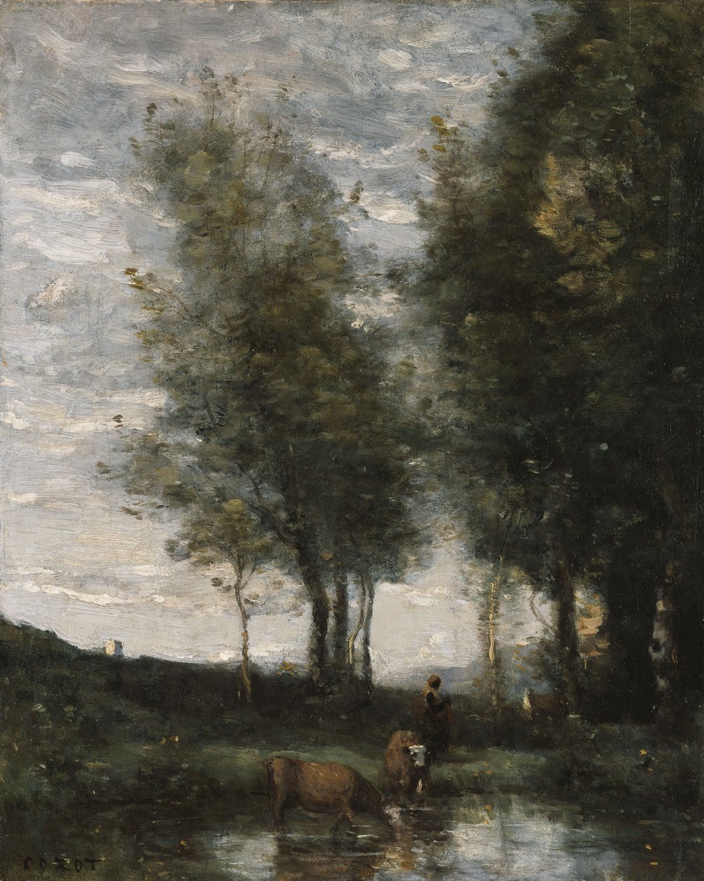 Dammen, kuhyrde (olje på lerret) av Jean Baptiste Camille Corot