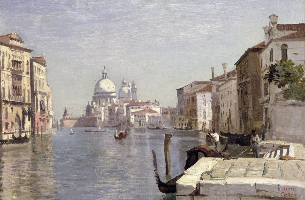 Venezia - Utsikt over Campo della Carita med utsikt mot Saluttens dome, 1834 av Jean Baptiste Camille Corot