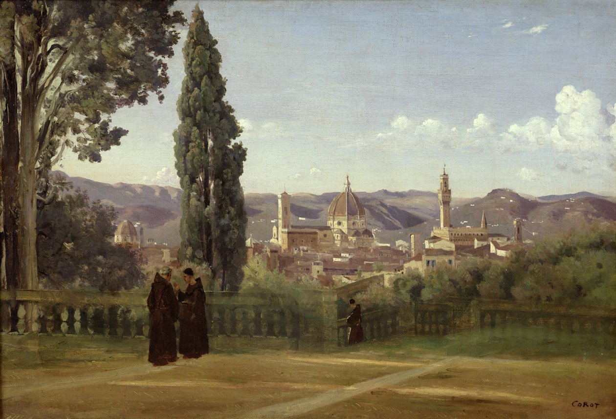 Utsikt over Firenze fra Boboli-hagen, ca. 1834-36 av Jean Baptiste Camille Corot