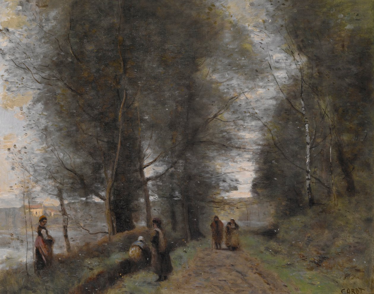 Ville dAvray, skogsstien som grenser til dammen av Jean Baptiste Camille Corot