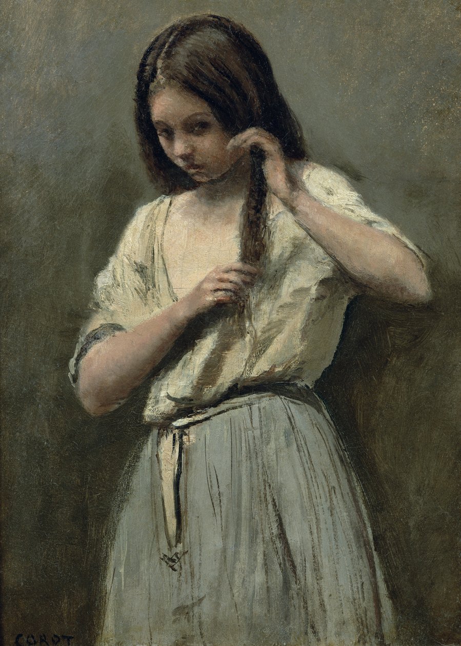 Ung jente på toalettet hennes av Jean Baptiste Camille Corot
