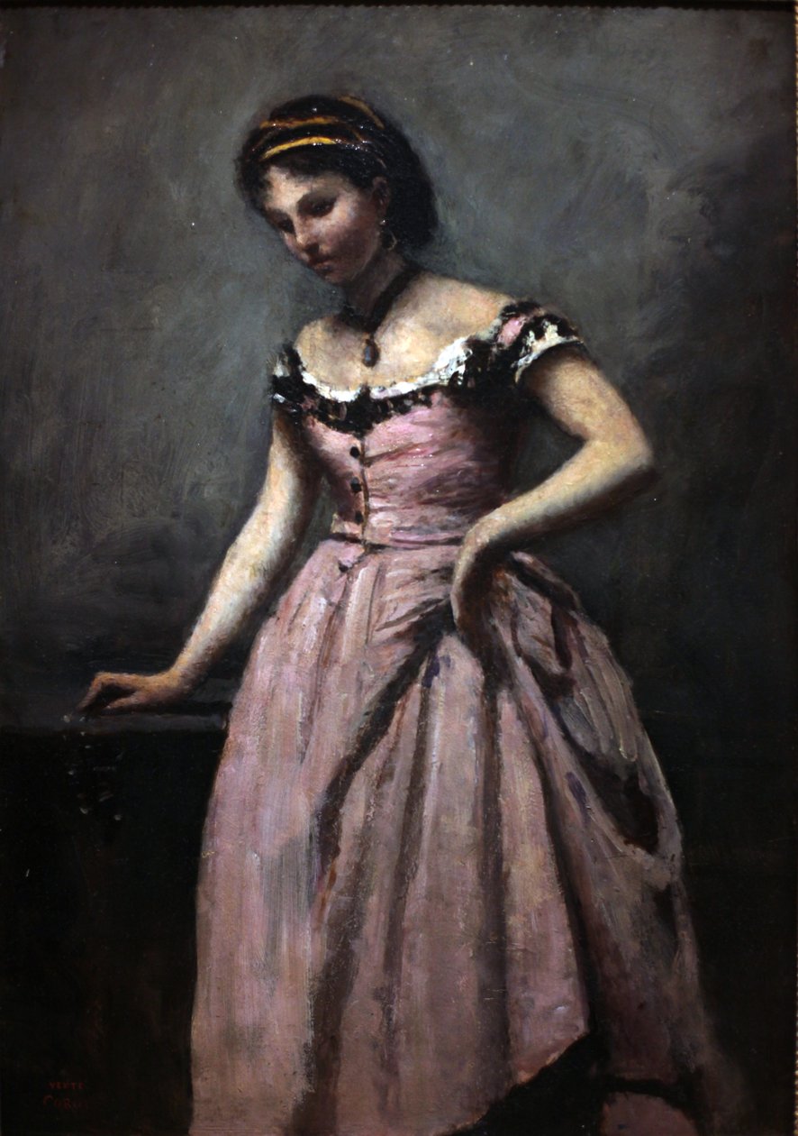 Ung kvinne i rosa kjole av Jean Baptiste Camille Corot