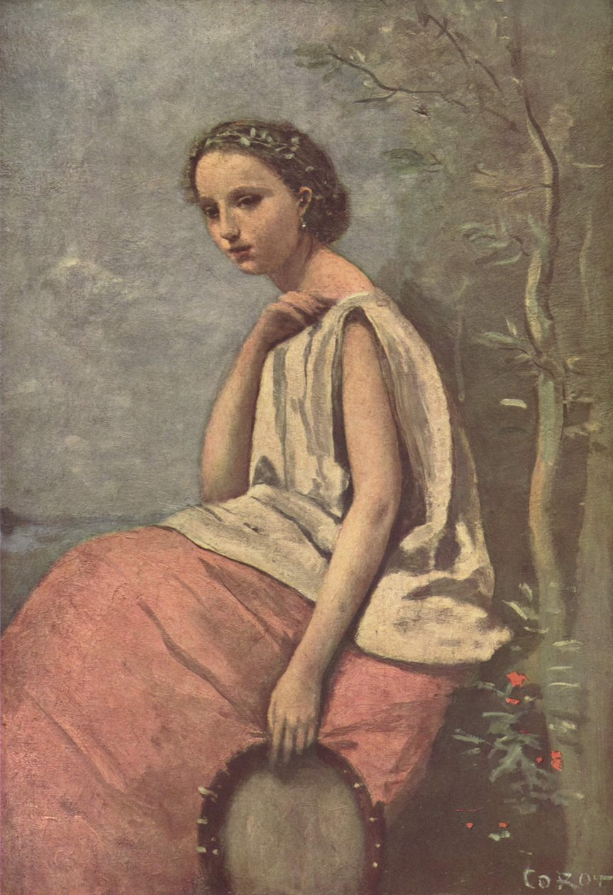 Zingara med den baskiske trommelen av Jean Baptiste Camille Corot