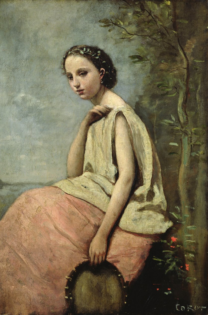 Zingara med en tamburin av Jean Baptiste Camille Corot